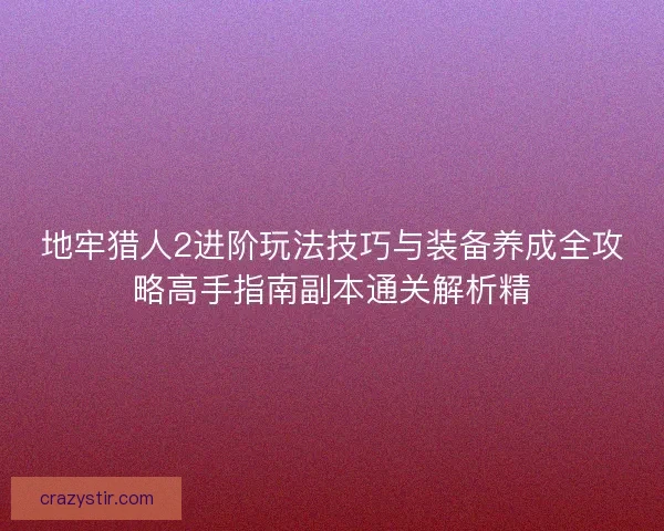 地牢猎人2进阶玩法技巧与装备养成全攻略高手指南副本通关解析精